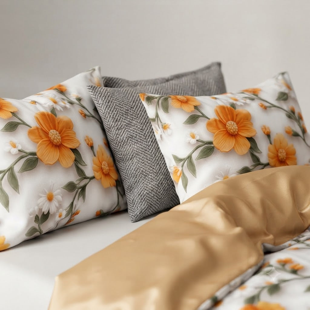 DreamWeave™ 7D Floral Print Glace Cotton Double King Bedsheet with 2 Pillow Covers (240 TC, 200 GSM, 90" x 100")