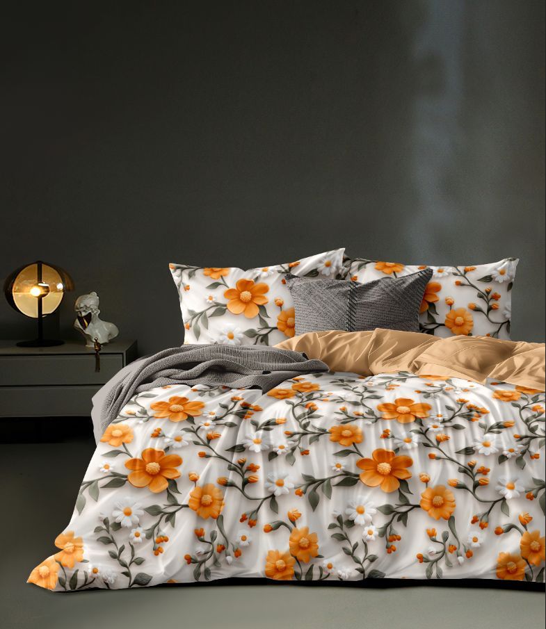 DreamWeave™ 7D Floral Print Glace Cotton Double King Bedsheet with 2 Pillow Covers (240 TC, 200 GSM, 90" x 100")
