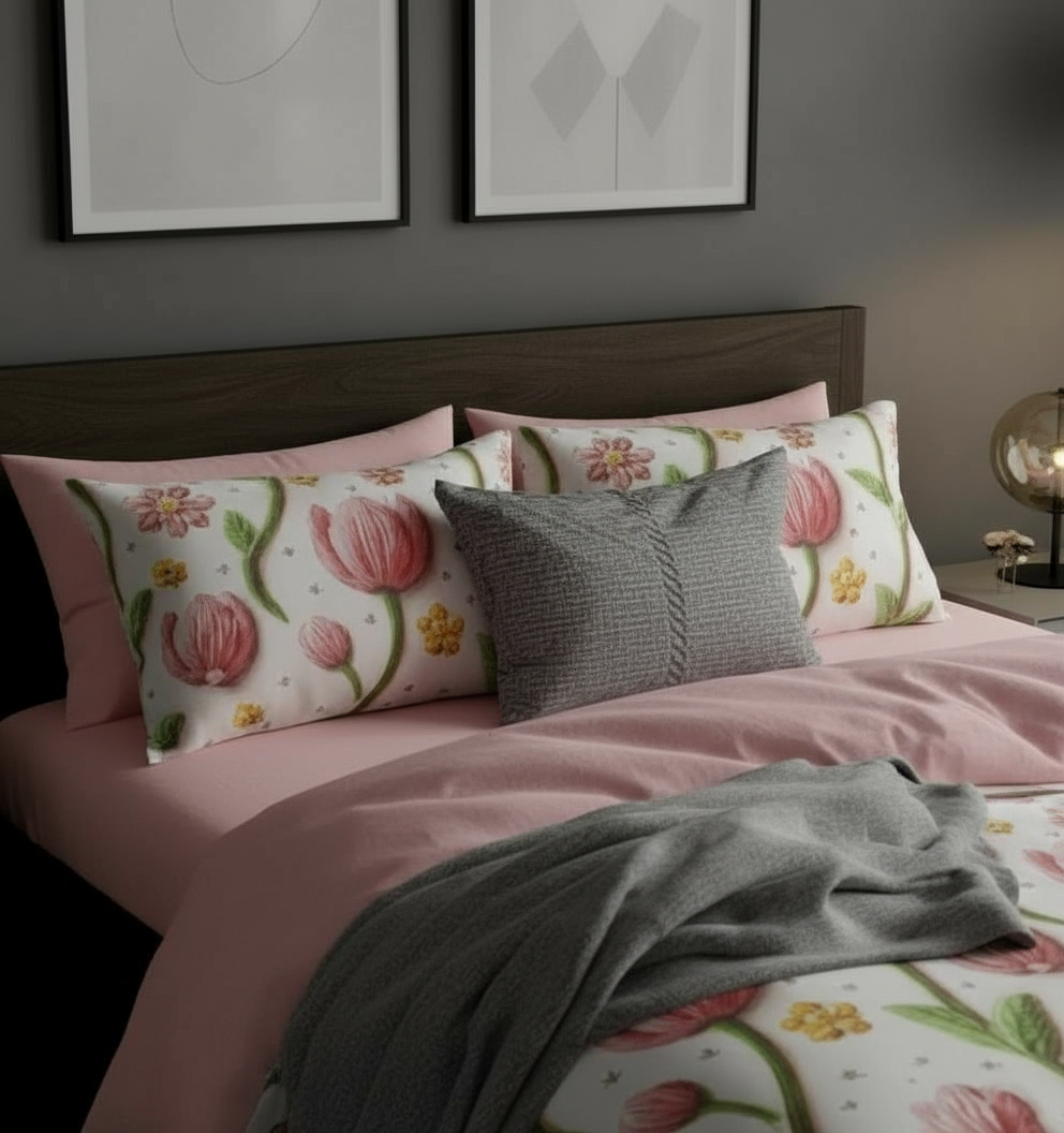 DreamWeave 7D Glace Cotton Bedsheet - King Size with Pillow Covers